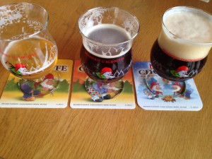 A Belgian beer tasting tray of different Achouffe brews