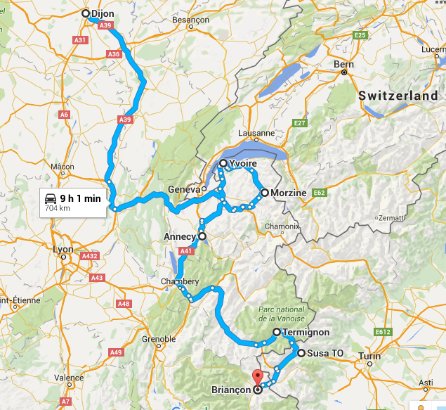 Alps itinerary route map