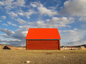 Red farmhouse in Mongolia