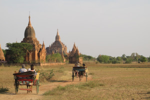 Horse-drawn carriages in Bagan, Myanmar