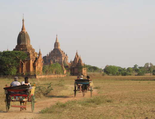 Horse-drawn carriages in Bagan, Myanmar