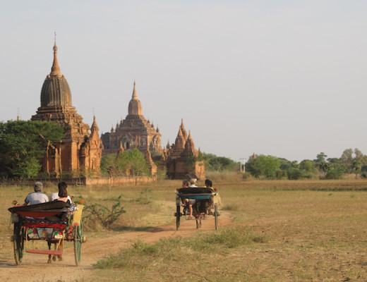 Horse-drawn carriages in Bagan, Myanmar