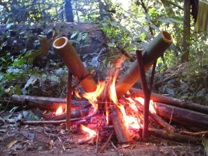 Cooking rice on trek in northern Laos